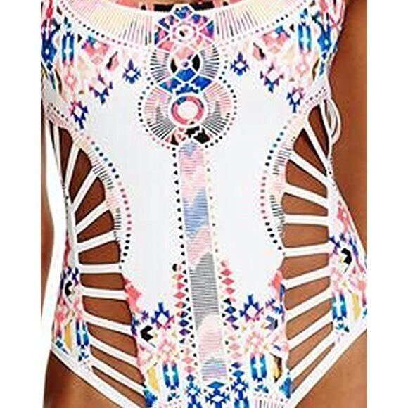 Red Carter White Multicolor Aztec Print One Piece Cutout Swimsuit - Small (6) - Picture 4 of 16